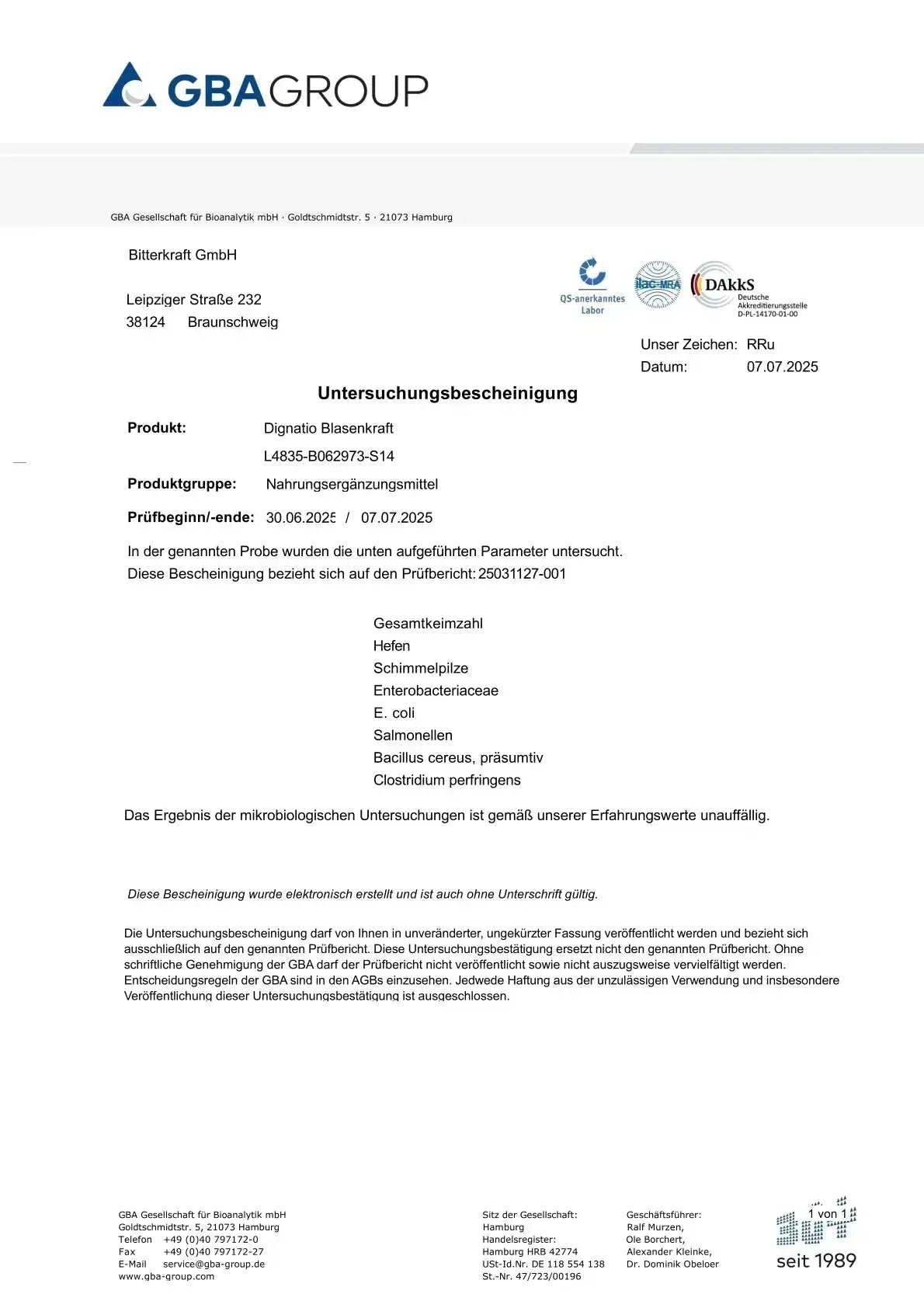 Dignatio! Blasenkraft 200ml Bitterkraft GmbH - Bitterkraft