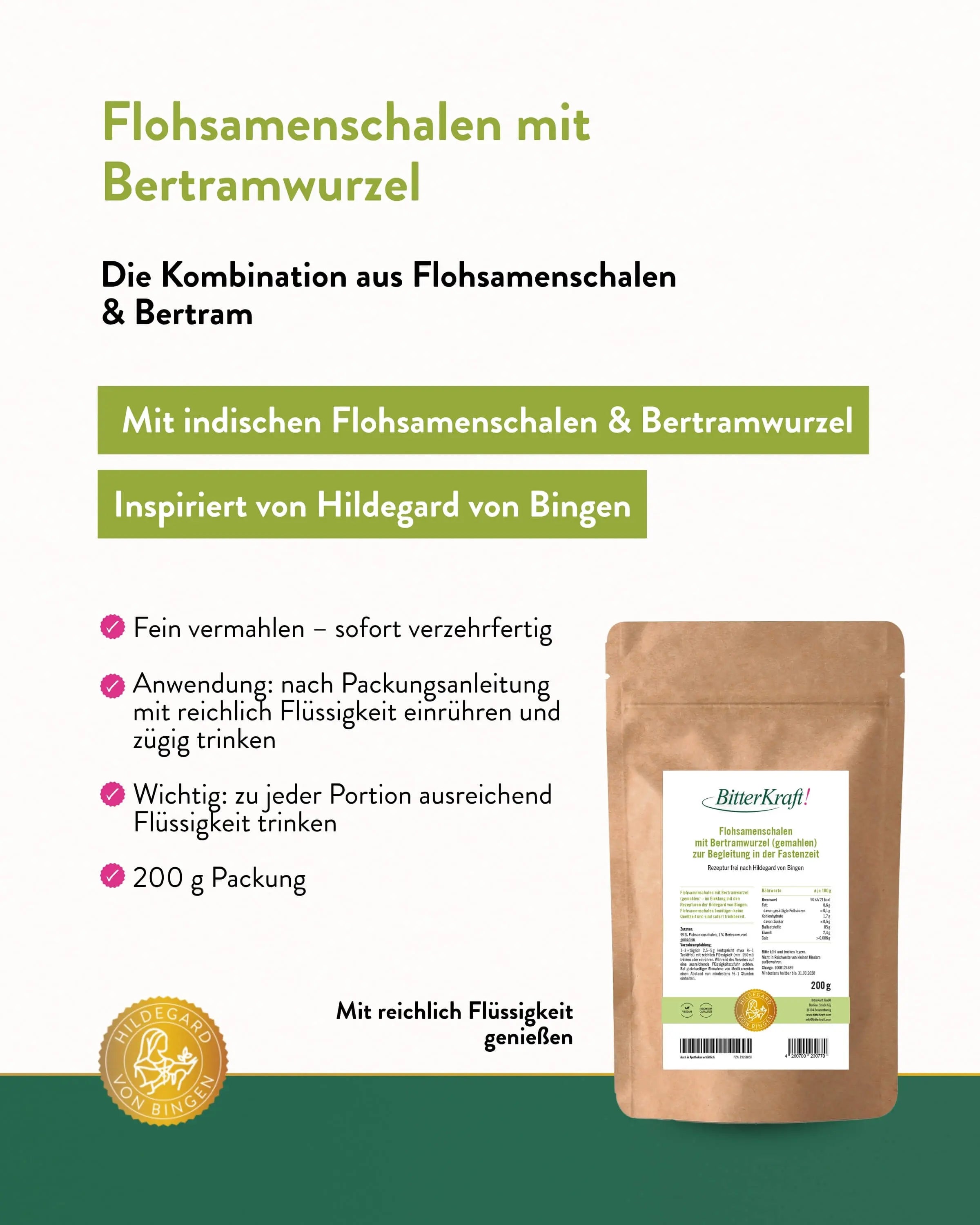 Flohsamenschalen mit 1% Bertramwurzel Geburtstagspaket