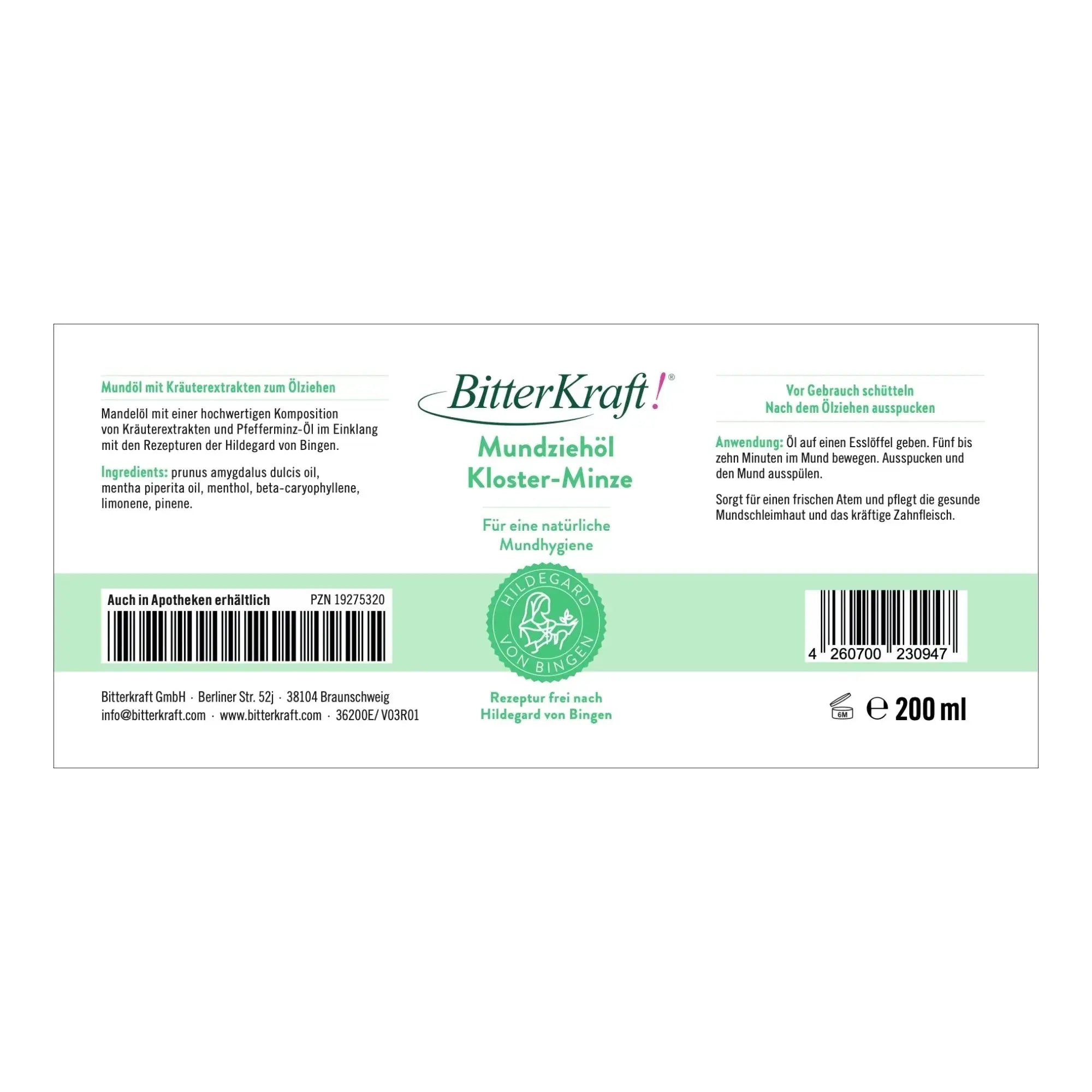 Mundziehöl Kloster-Minze 200ml Bitterkraft GmbH - Bitterkraft