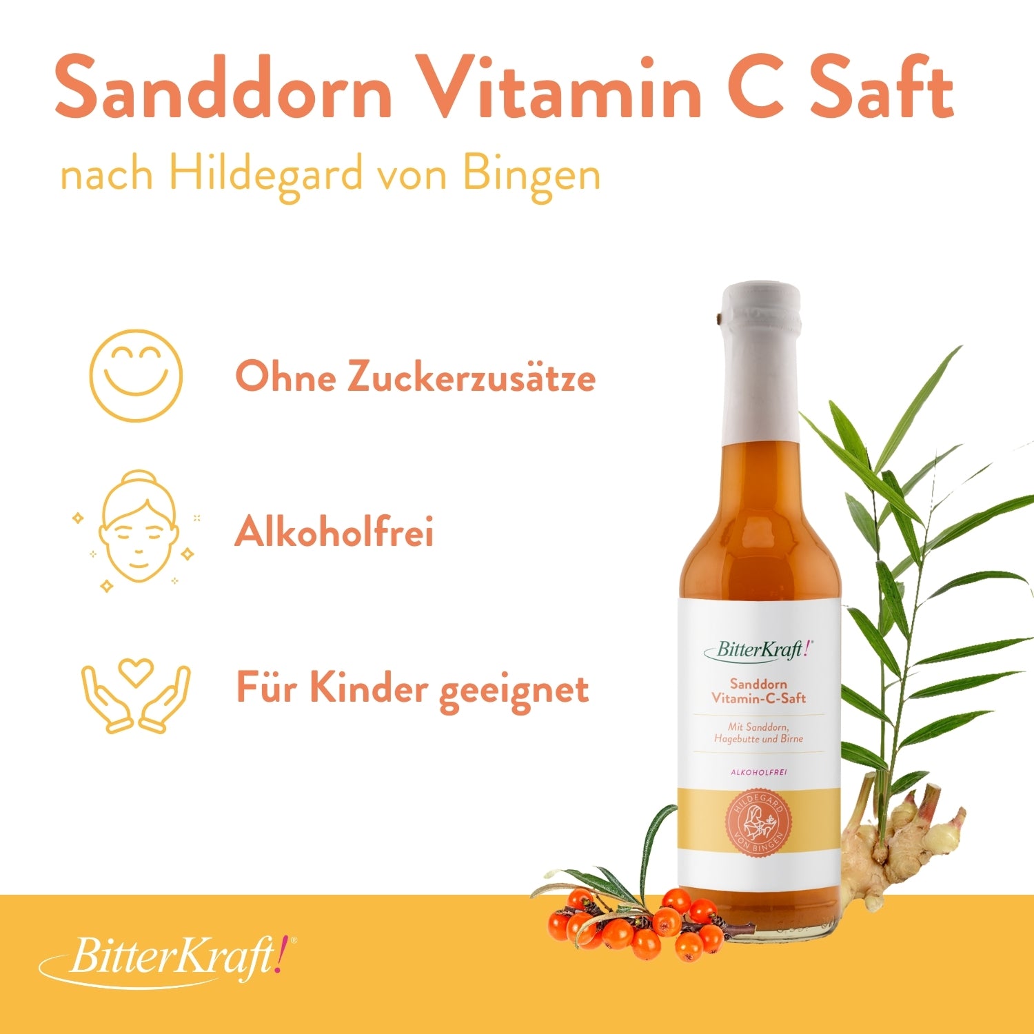 Sanddorn-Vitamin-C-Saft - 350ml  - BitterKraft! Saft gelb (BIO) (neu)