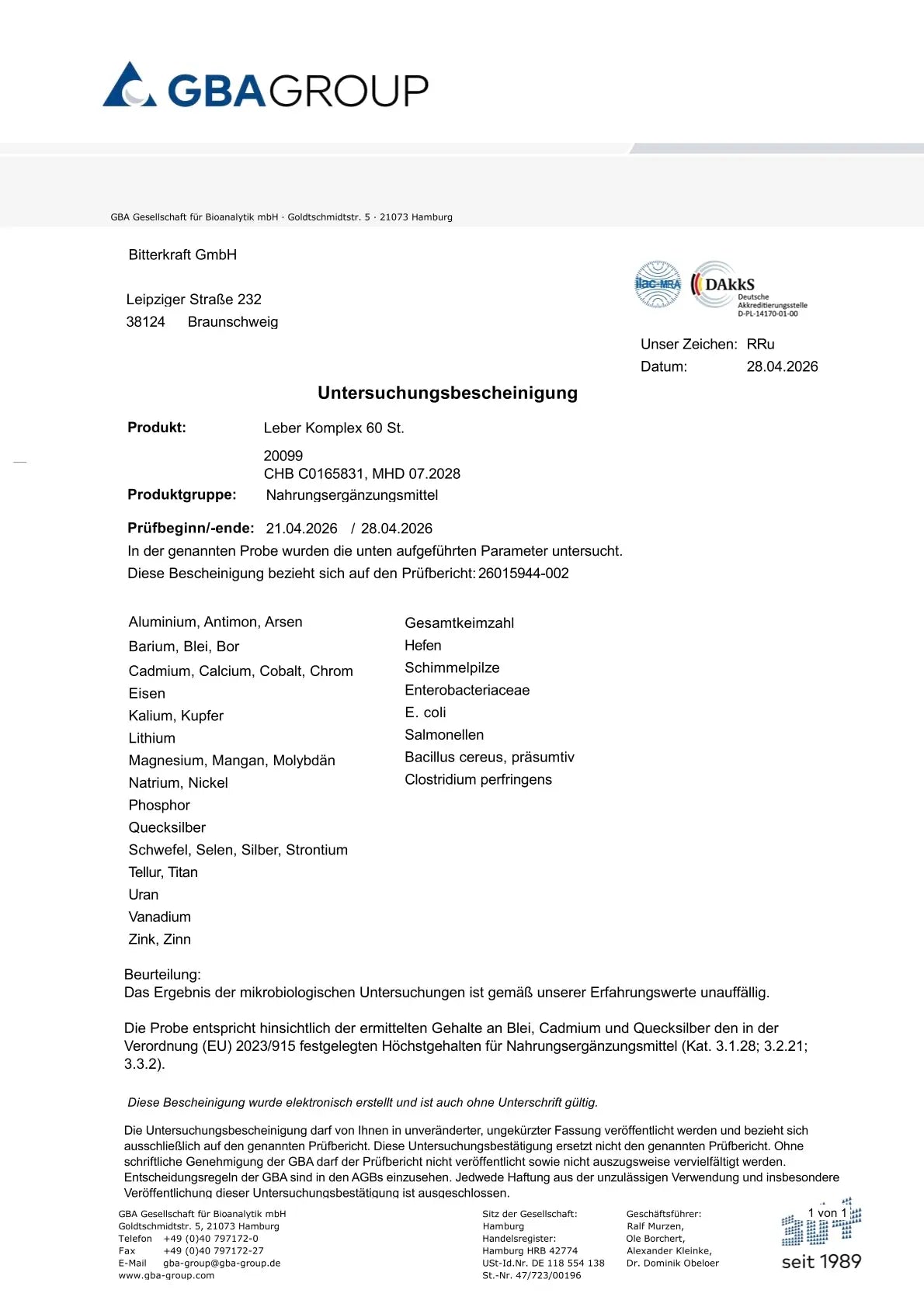 BitterKraft! Leber-Komplex (60 Kapseln)