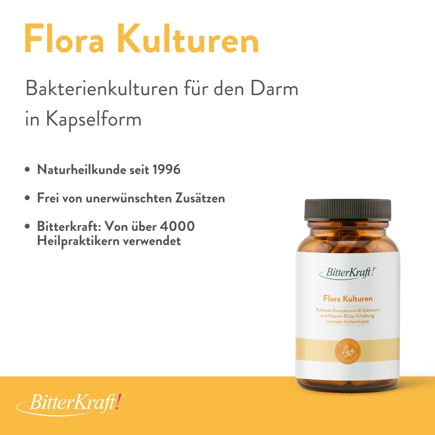 Flora Kulturen von Bitterkraft. Bakterienkulturen für den Darm in Kapselform
